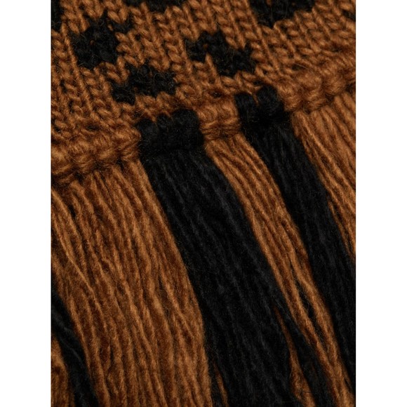 Farm Rio Leopard Fringe Sweater S Turtleneck Pullover Brown Black Knit Wool New - Picture 11 of 11